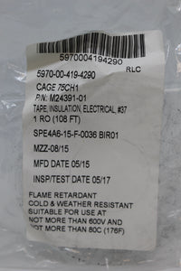 Electrical Flame Retardant Insulation Tape #37, 5970-00-419-4290, P/N M24391-01, New!