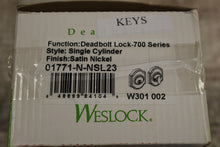Load image into Gallery viewer, Weslock Deadbolt Lock 700 Series W301 W302 Satin Nickel -New, Open Box