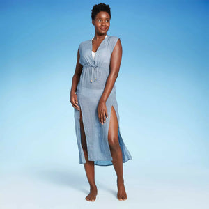 Kona Sol Women's Tie-Front Midi Cover Up Dress - Small / Medium / Large - New