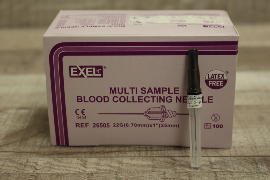 Exel Multi Sample Blood Collecting Needles - Pack of 100 - 22G x 1