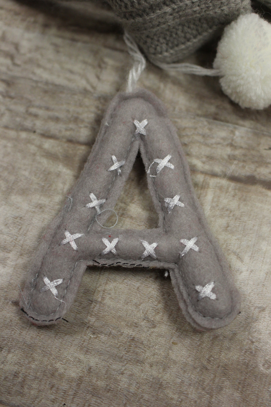 Wondershop By Target Pompom Mini Holiday Stocking With Initial Charm Grey -New
