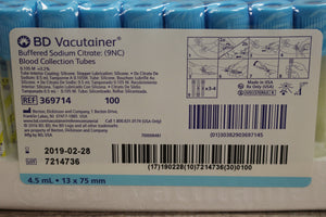 BD Vacutainer Buffered Sodium Citrate Blood Collection Tubes - 369714 - Set of 100 - New