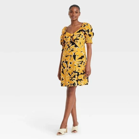 Who What Wear Women's Puff Elbow Sleeve Dress - XXL - Resort Floral