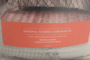 Gray Diagonal Textured Full/Queen Comforter & Sham Set