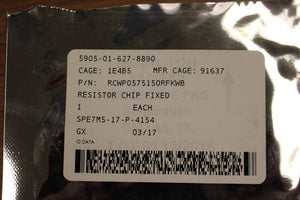 Film Fixed Chip Resistor, 5905-01-627-8890, 5905-01-627-8890, RCWP0575150RFKWB, New