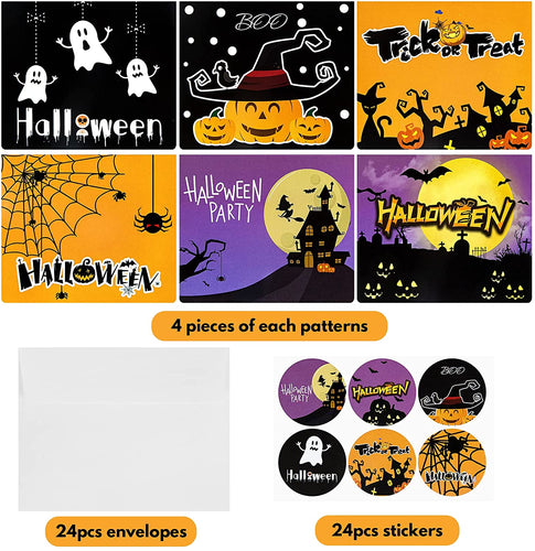 24 Pcs Halloween Greeting Cards with Envelopes and Halloween Stickers - New