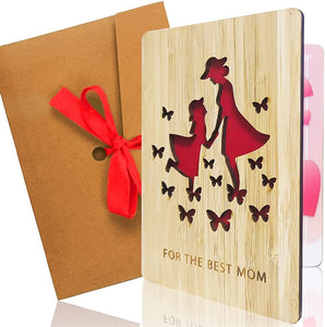 ABETER For The Best Mom Mothers Day Card Bamboo Wooden Greeting Card - 4.2 x 6"
