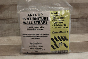 Bebe Earth Anti-Tip TV Furniture Wall Straps - 8 Pack - Black - New