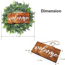 Load image into Gallery viewer, OHMZPERE 18 Inch Artificial Wreath with Wooden Welcome Sign - New