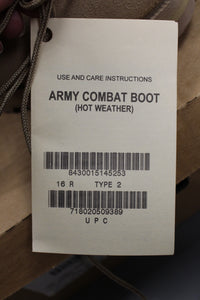 US Military Issued Tan Combat Boots, Size: 16R, 8430-01-514-5253, New!