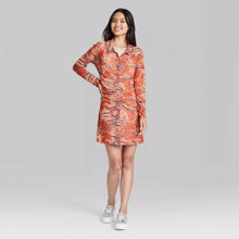 Load image into Gallery viewer, Wild Fable Women&#39;s Long Sleeve Button-Front Mesh Dress - Orange Tie Dye - Small