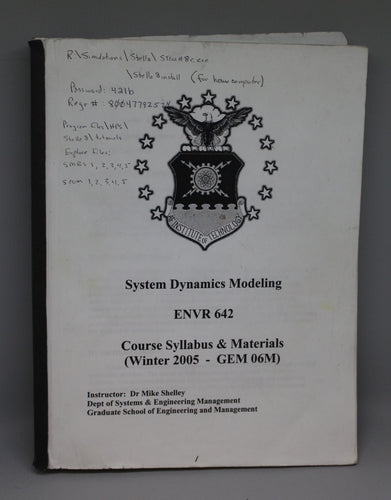 AF System Dynamics Modeling, Course Syllabus & Materials, ENVR 642, Winter 2005